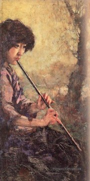 XU Beihong le son de la flûte dans l’huile Peinture à l'huile